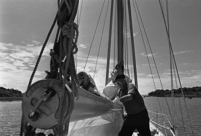 Framed Print : Sir Francis Chichester on board his yacht Gypsy Moth IV 1966 proir to his solo round Framed Print : Sir Francis Chichester on board his yacht Gypsy Moth IV 1966 proir to his solo round