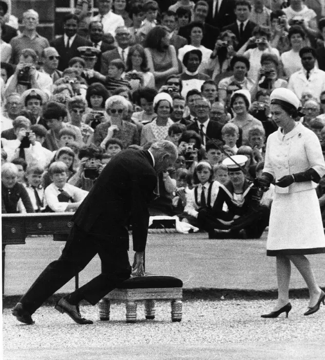 Framed Print : Sir Francis Chichester is dubbed by the Queen a CBE in 1967 Knight Commander of Framed Print : Sir Francis Chichester is dubbed by the Queen a CBE in 1967 Knight Commander of