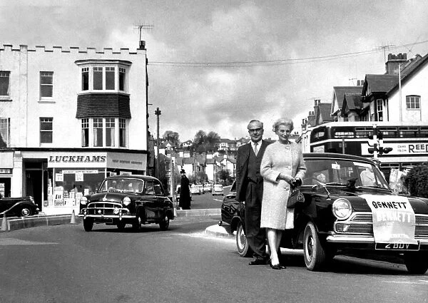 Sir Frederic Mackarness Bennett MP for Torquay seen here electioneering. 1st July 1955