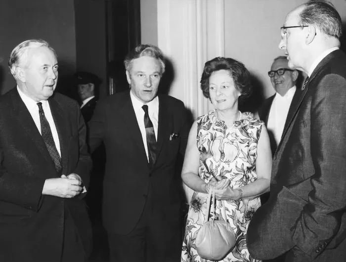 Framed Print : Sir Hugh Cudlipp second left with Harold Wilson 1970 with Mary Wilson