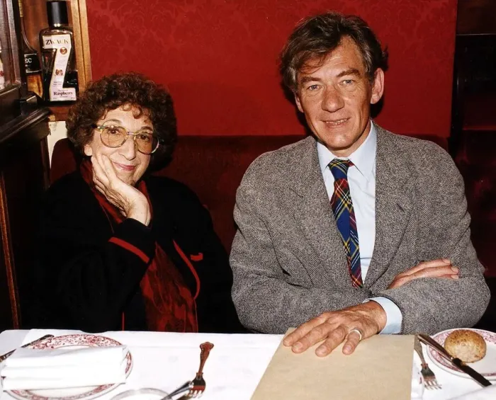Framed Print : Sir Ian McKellen actor with journalist Marje Proops at the Gay Hussar Framed Print : Sir Ian McKellen actor with journalist Marje Proops at the Gay Hussar