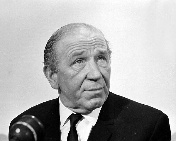 Sir Matt Busby, announces his resignation as Manager of Manchester United at press