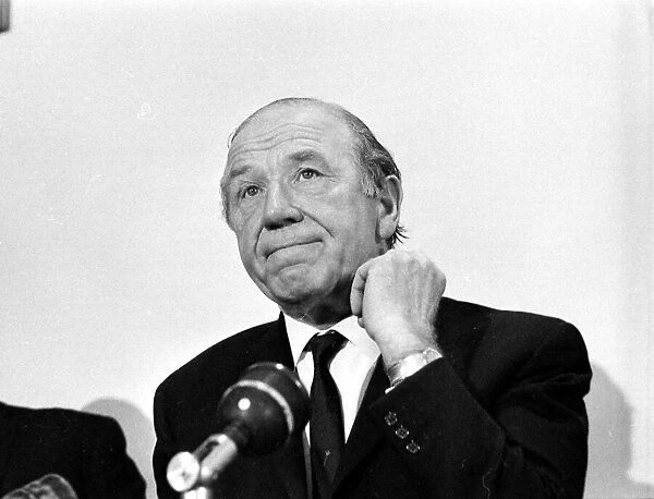 Sir Matt Busby, announces his resignation as Manager of Manchester United at press