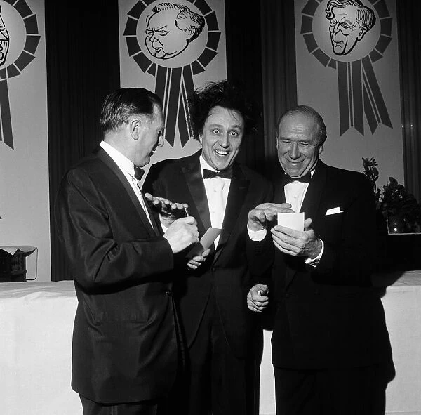 Sir Matt Busby with Joe Mercer and Ken Dodd at Daily Mirror Election Night dinner