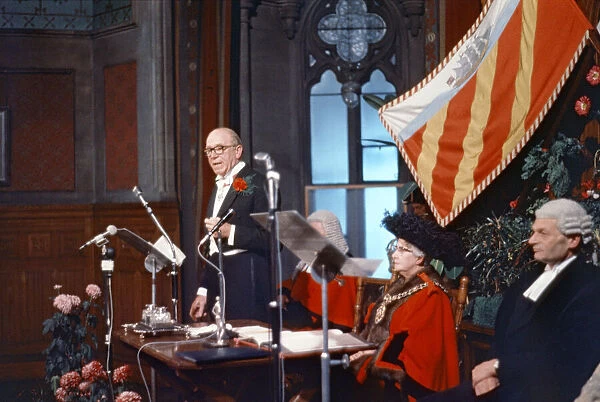 Sir Matt Busby (left) granted freedom of Manchester from Lord Mayor Alderman