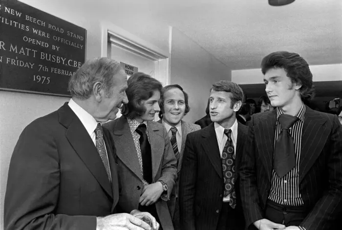 Framed Print : Sir Matt Busby. Oxford United players prior to match. Oxford United players celebrate