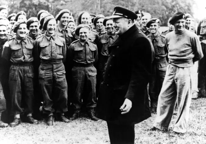 Framed Print : Sir Winston Churchill - 1944, the British Prime Minister with General Monty talking to Framed Print : Sir Winston Churchill - 1944, the British Prime Minister with General Monty talking to