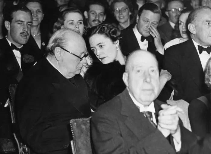 Framed Print : Sir Winston Churchill with Duchess of Marlborough at a play in London theatre - June 1946 Framed Print : Sir Winston Churchill with Duchess of Marlborough at a play in London theatre - June 1946