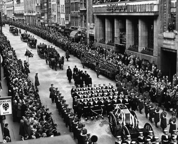 Framed Print : Sir Winston Churchill funeral cortege in Fleet Street 1965 on it Framed Print : Sir Winston Churchill funeral cortege in Fleet Street 1965 on it