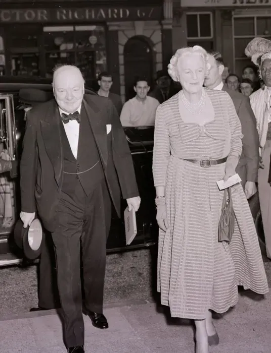 Framed Print : Sir Winston Churchill seen here arriving at the Scala Theatre with his wife. August 1952 Framed Print : Sir Winston Churchill seen here arriving at the Scala Theatre with his wife. August 1952