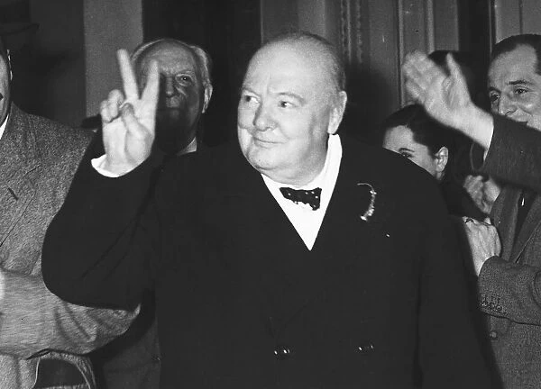 Sir Winston Churchill V-sign, V for Victory sign 1951