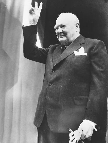 Sir Winston Churchill V-sign, V for Victory sign 1952