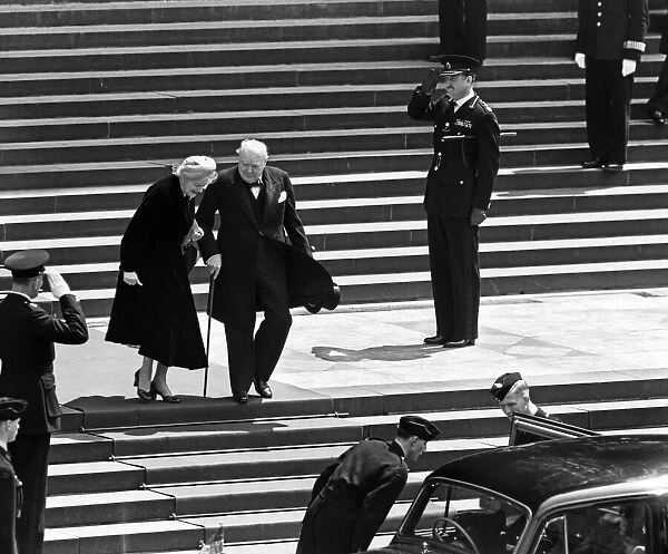 Sir Winston and Lady Churchill leaving St. Pauls Cathedral after a service of