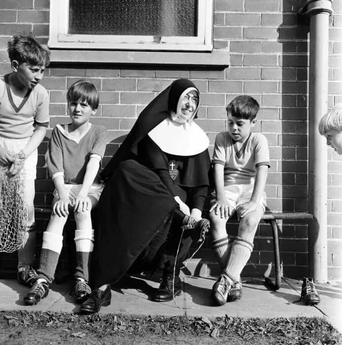 Framed Print : Sister Gabriel, chief coach, manager and trainer of the St Joseph