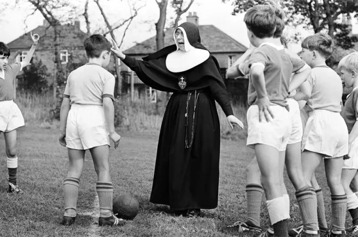 Framed Print : Sister Gabriel, chief coach, manager and trainer of the St Joseph