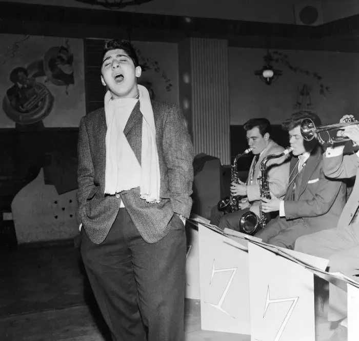 Framed Print : Sixteen year old Canadian singer songwriter Paul Anka pictured rehearsing for his