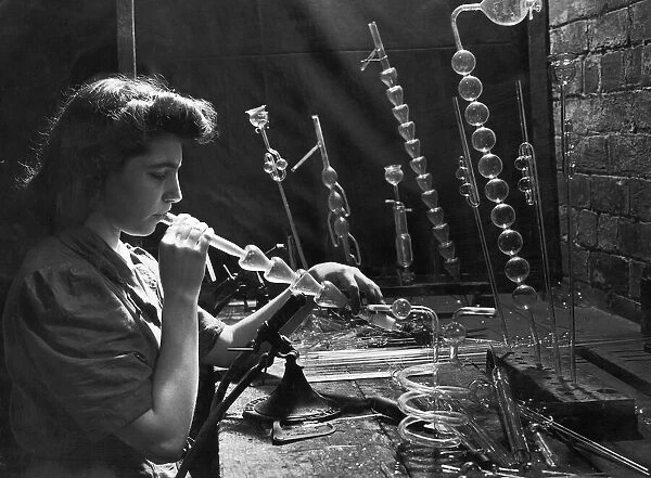 Sixteen year old Vera Mary Stone blowing glass at Prestons on West Street