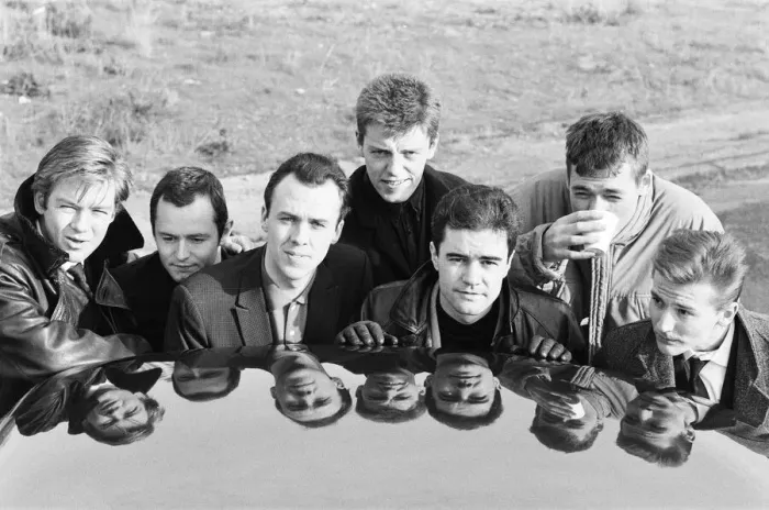 Framed Print : Ska group Madness pose in London whilst filming their new video. 30th January 1984 Framed Print : Ska group Madness pose in London whilst filming their new video. 30th January 1984