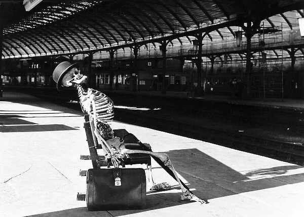 Skeleton at Kings Cross Station while British Rail drivers are on strike