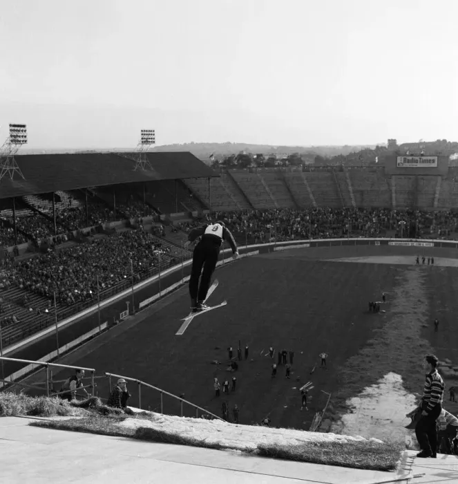 Framed Print : Skiing at Wembley Stadium, London. 30th May 1961