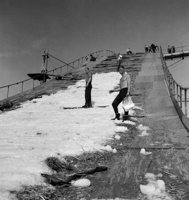 Framed Print : Skiing at Wembley Stadium, London. 30th May 1961 Framed Print : Skiing at Wembley Stadium, London. 30th May 1961