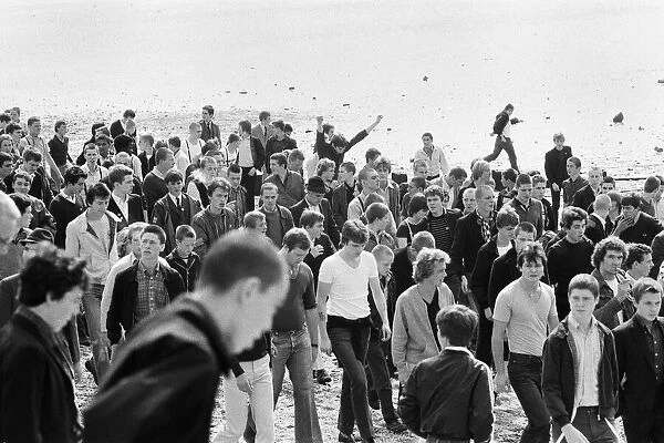 Skinheads on the beach at Southend, Essex on Bank Holiday Monday. 27th August 1979