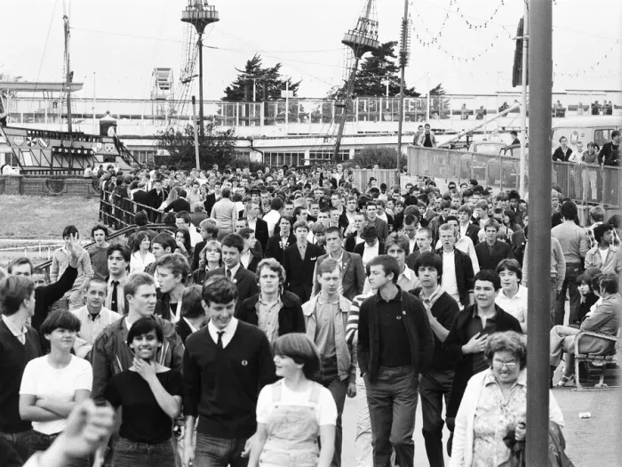 Framed Print : Skinheads on the beach at Southend, Essex on Bank Holiday Monday. 27th August 1979