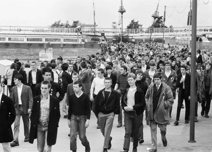 Framed Print : Skinheads on the beach at Southend, Essex on Bank Holiday Monday. 27th August 1979