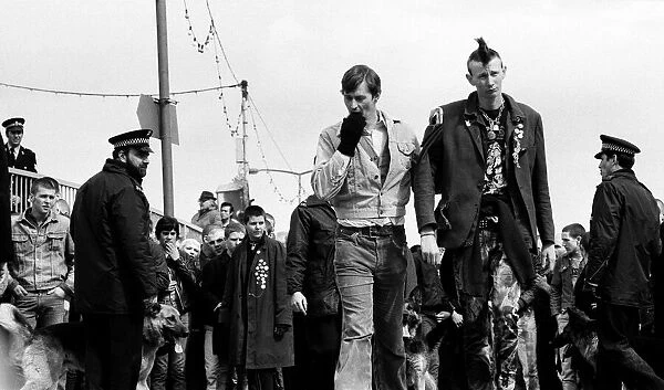 Skinheads causing trouble with the police at Southend. 12th April 1982