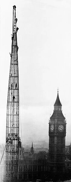 The Skylon, a vertical feature of The Festival of Britain, with Ben Ben in the background