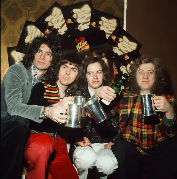 Framed Print : Slade (Dave Hill, Don Powell, Noddy Holder and Jim Lea) in Glasgow to promote their film
