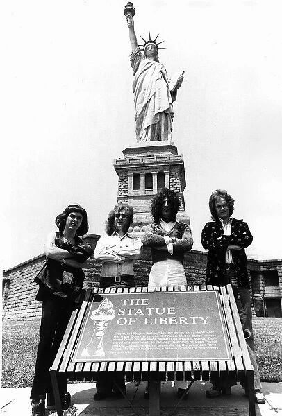 Slade pop group visit The Statue of Liberty 1975 Dave Hill Noddy Holder Don Powell