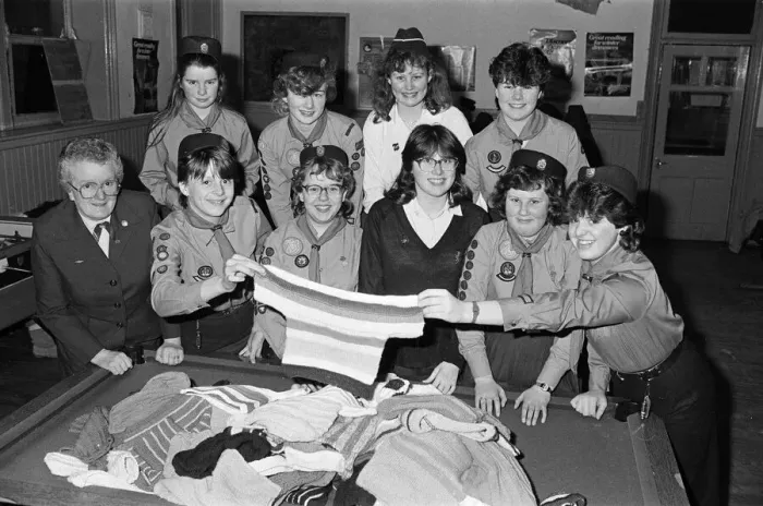 Framed Print : Slaithwaite Church Guides sort through some of the 100 vests they have knitted to be sent Framed Print : Slaithwaite Church Guides sort through some of the 100 vests they have knitted to be sent