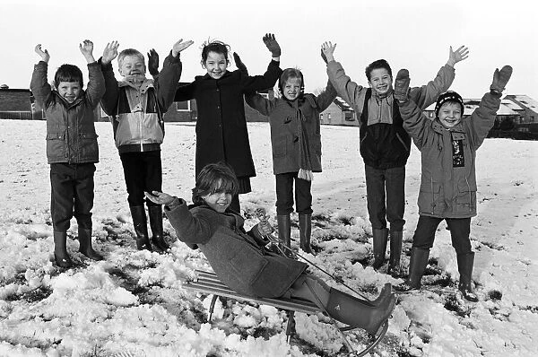 Sledging at School, Tracey Douglas is cheered on by schoolmates at Carr Green Junior