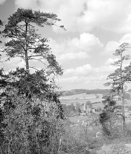 The sleepy village of Aldbury viewed from the trees on a mid winters day Circa 1945