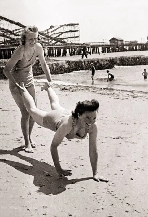 Framed Print : Slimming exercises on the sands at Clacton on sea beach July 1946