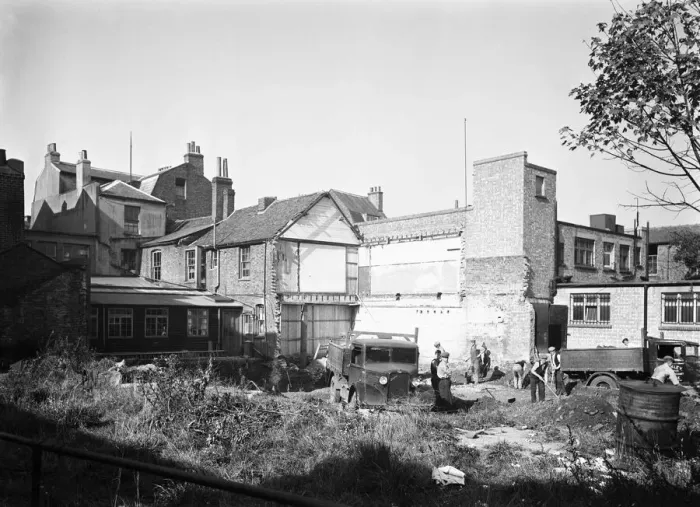 Framed Print : Slum clearance in Uxbridge to make way for the new Underground station circa 1936