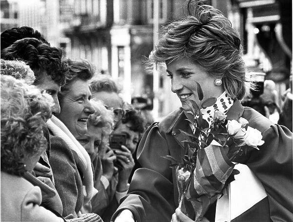 Smiles and flowers greet HRH The Princess of Wales, Princess Diana in Moseley Street
