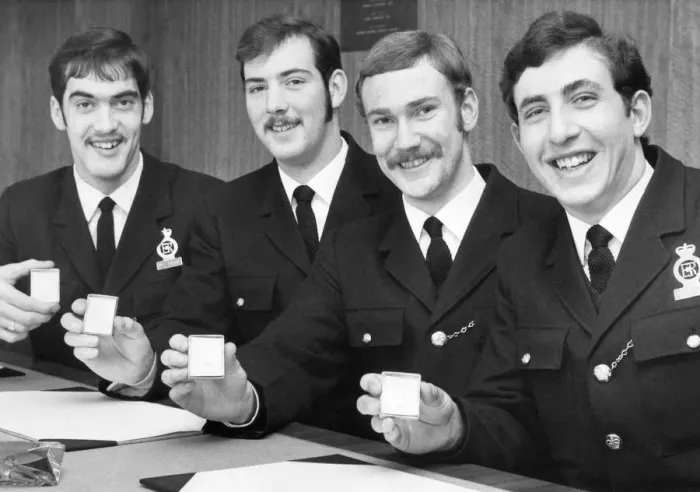 Framed Print : Four smiling Northumberland police officers with their Duke of Edinbrugh Gold Awards