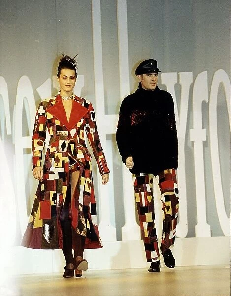 Smon Le Bon and wife Yasmin Le Bon model designs by Joe Casely Hayford