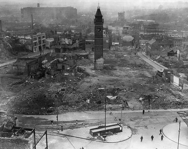 The smouldering wreckage of centre of Coventry a couple of days following the heavy raid