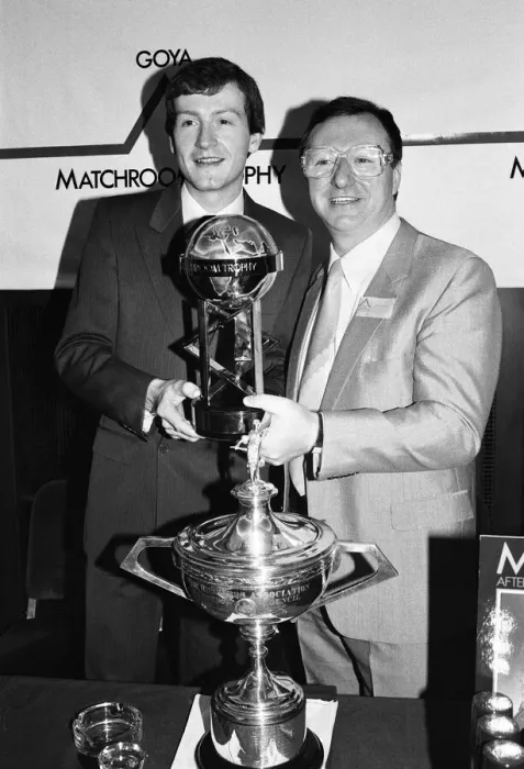 Framed Print : Snooker players Steve Davis and Dennis Taylor who recently contested the classic black Framed Print : Snooker players Steve Davis and Dennis Taylor who recently contested the classic black