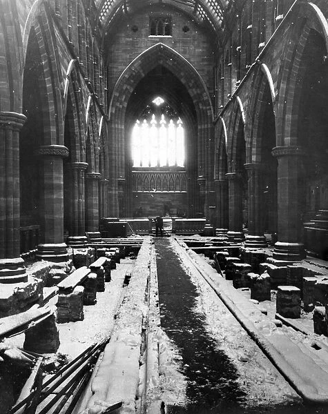 Snow inside Mossley Hill Church, Liverpool, following damage caused by a Nazi raid