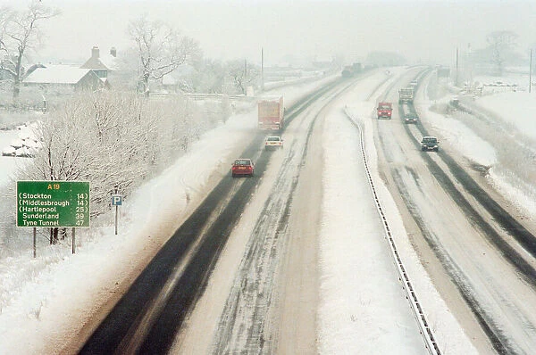 Snow Scenes, A19 Motorway, Teesside, 22nd February 1994