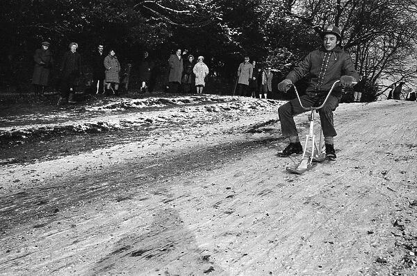 Snow scenes on Richmond Hill and Park. Pictured, 15 year old Andrew Birtles tries his