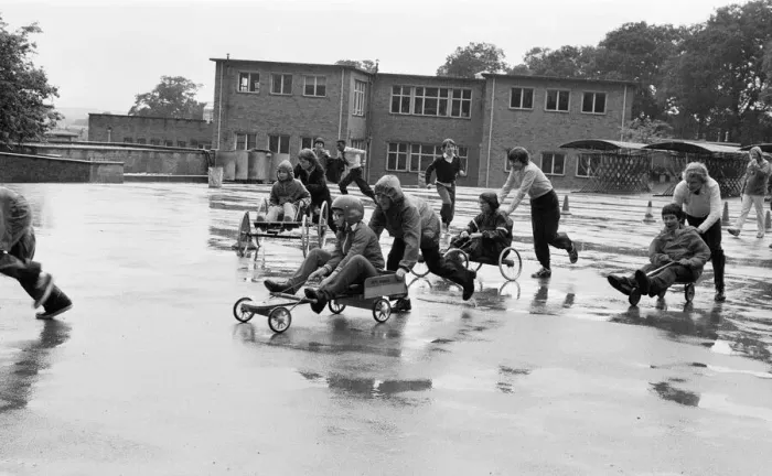 Framed Print : Soap Box Races at Stoneham Boys School, Reading, Berkshire, June 1980 Framed Print : Soap Box Races at Stoneham Boys School, Reading, Berkshire, June 1980