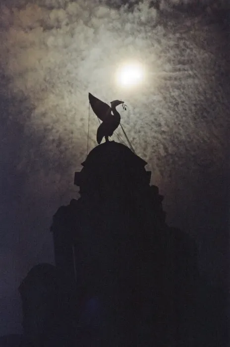 Framed Print : The solar eclipse pictured behind the Silhouette of the Liver Bird on a tower of Framed Print : The solar eclipse pictured behind the Silhouette of the Liver Bird on a tower of
