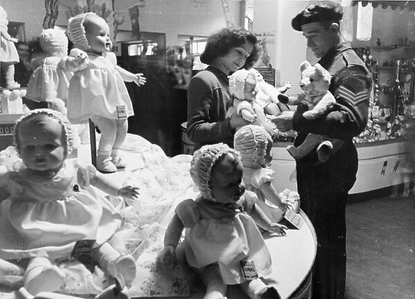 A soldier buying toys in Brussels for his children back home