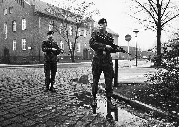 Soldier of the Kings regiment of the British Army in West Germany pictured on foot patrol