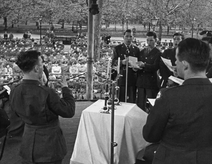 Framed Print : Soldiers of the American Army choir singing during an Easter Sunday service at a